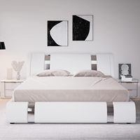 Cadre de lit plateforme F&J Home avec décoration en fer, lit rembourré en similicuir avec tête de lit incurvée réglable