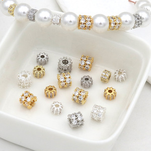 <b>Copper</b> Zircon Spacer Beads Square 18K Gold Plated For <b>Bracelet</b> Making 055 - Product Image 1