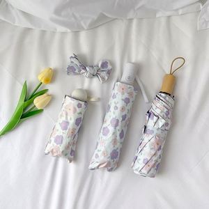 Paraguas Compacto Ultraligero de Doble Uso para Mujer, con Protección UV 8K y Diseño de Pequeñas Flores Púrpuras, Regalos Empresariales, Mango de Plástico - Product Image 2