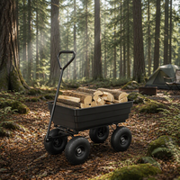 Chariot de jardin pliable robuste à quatre roues, capacité 250 kg, pneus anti-crevaison 10 pouces, démontage rapide, 93x52x21CM