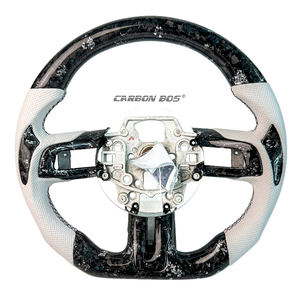 Volant en fibre de carbone forgé noir pour <span class=keywords><strong>Ford</strong></span> <span class=keywords><strong>Mustang</strong></span> 2015 2017 2019 2020 <span class=keywords><strong>2022</strong></span> avec patch pour le pouce, cuir blanc, volant sport - Product Image 1