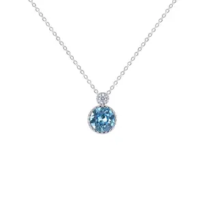2She deux rondes en argent sterling 925 denim bleu cristal autrichien collier Fine Jewelry