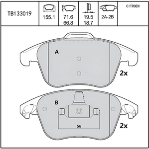 ผ้าเบรกหน้าคุณภาพดีสำหรับรถยนต์ PEUGEOT รุ่น D1107-8686 ยี่ห้อ Terbon Ceramic ขายส่ง - Product Image 2