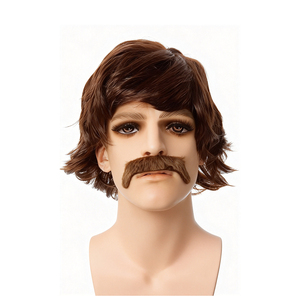 Perruque brune rétro style rock <span class=keywords><strong>disco</strong></span> pour homme avec moustache, ensemble complet style rock <span class=keywords><strong>disco</strong></span> années 70, accessoire de costume pour fête cosplay - Product Image 2