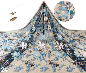 Mesh Floral <strong>Sequin</strong> Embroidery Beaded Layered Leaf Pattern Embroidered Polyester Fabric 130cm Width Fashion Dress Cheongsam - Product Image 3