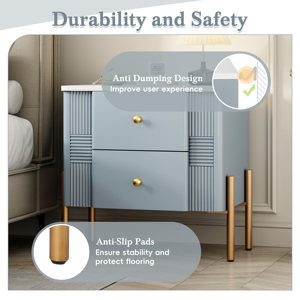 Modern Nightstand With 2 Drawers Fluted Design Golden Metal Handles And Legs <b>Bedside</b> <b>Table</b> For Bedroom And Living Room - Product Image 5