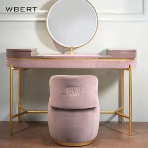 Tocador de lujo con luz italiana WBERT, tocador moderno minimalista de tela metálica, estación de maquillaje, combinación de escritorio, tocador de belleza - Product Image 6