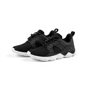 Chaussures de marche en cuir de vache noir avec maille respirante, bout rond, bande élastique, semelle intermédiaire en EVA, semelle extérieure en caoutchouc, pour toutes les saisons printemps/hiver - Product Image 1