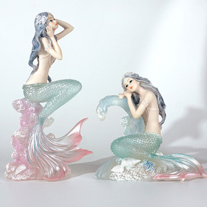 Figurines <span class=keywords><strong>en</strong></span> résine sirène corail Style méditerrané<span class=keywords><strong>en</strong></span> artefact Statue décoration de la maison fille cadeau de fête des enfants - Product Image 2