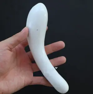 天然石白玉约尼魔杖弯曲按摩棒水晶阴茎性玩具18厘米外阴魔杖