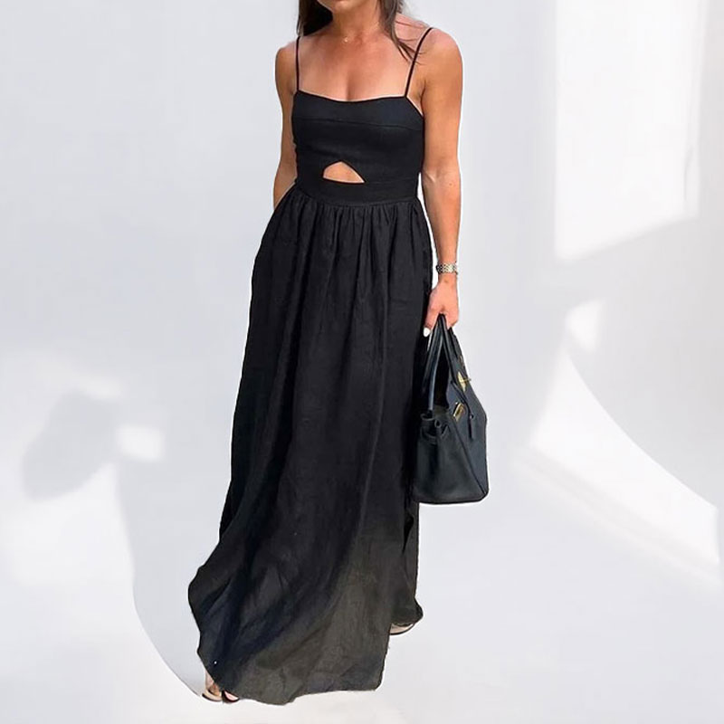 Spaghetti Strap Dress - Black Maxi Dress Elegant & Sexy