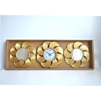 Ensemble de miroirs muraux modernes en or avec fleurs, 3 pièces, avec horloge décorative pour salon, chambre à coucher, vente en gros