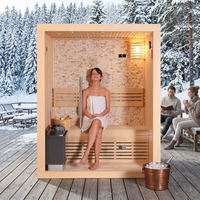Sauna de Vapor de Madera Sólida de Cedro Rojo para 2 Personas con Ventanas de Techo, Diseño Tradicional Coreano Moderno para Relajación