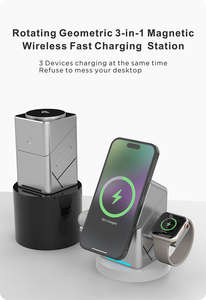 <span class=keywords><strong>Cargador</strong></span> inalámbrico rápido de carga inalámbrica para teléfono 3 en 1 de 15W con soporte magnético para teléfono para auriculares de reloj inteligente - Product Image 5