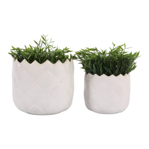 Set di 2 vasi da fiori in ceramica bianchi con design trapuntato, fioriere da interno ed esterno per decorazioni casa e giardino - Product Image 2