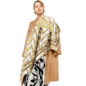 Wholesale Satin Twill Square Scarf 130x130cm Leopard Print with Chain Pattern, Lightweight Bandana <b>Head</b> <b>Wrap</b> Shawl for Women - Product Image 5