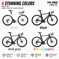 Vélo de route T8pro léger en fibre de carbone 700C avec axe traversant, guidon intégré en carbone, 24 vitesses, vélo de course pour adultes