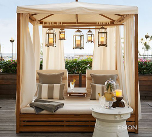 Piscina de gama alta Juegos de jardín al aire libre Cama de día de teca de madera maciza Chaise Lounge doble con muebles de dosel - Product Image 3