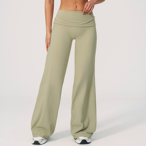 <span class=keywords><strong>Pantalon</strong></span> de yoga évasé pour <span class=keywords><strong>femme</strong></span>, taille haute repliable, extensible, respirant, pour le sport, la gym et les loisirs - Product Image 4
