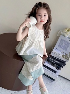 Set di vestiti casual estivi in due pezzi <span class=keywords><strong>per</strong></span> bambine, top senza maniche con occhielli e pantaloni a gamba larga - Product Image 4