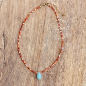 Handmade Natural Stone AmazonStone Teardrop <strong>Carnelian</strong> Beads Choker <strong>Necklace</strong> Minimalist 18k Gold Plated Stainless Steel Jewelry - Product Image 1