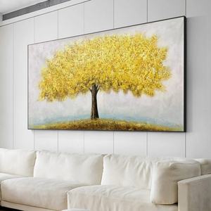 Peinture à l'huile sur toile faite à la main, toile murale contemporaine, art sur toile Arbre Majestueux Doré pour la maison et la galerie - Product Image 2