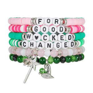 Polymer <b>Clay</b> Stacking Bracelet Set English Letter Witch Hat <b>Magic</b> Wand Alloy Pendant Beaded Jewelry Unisex Gift - Product Image 1
