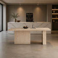 Grande table à manger rectangulaire en travertin pour salle à manger et cuisine ouverte