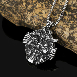 yunnique Viking Odin Raven Pendant Men Stainless Steel <b>Cross</b> Necklace Jewelry Gift Accessories - Product Image 2