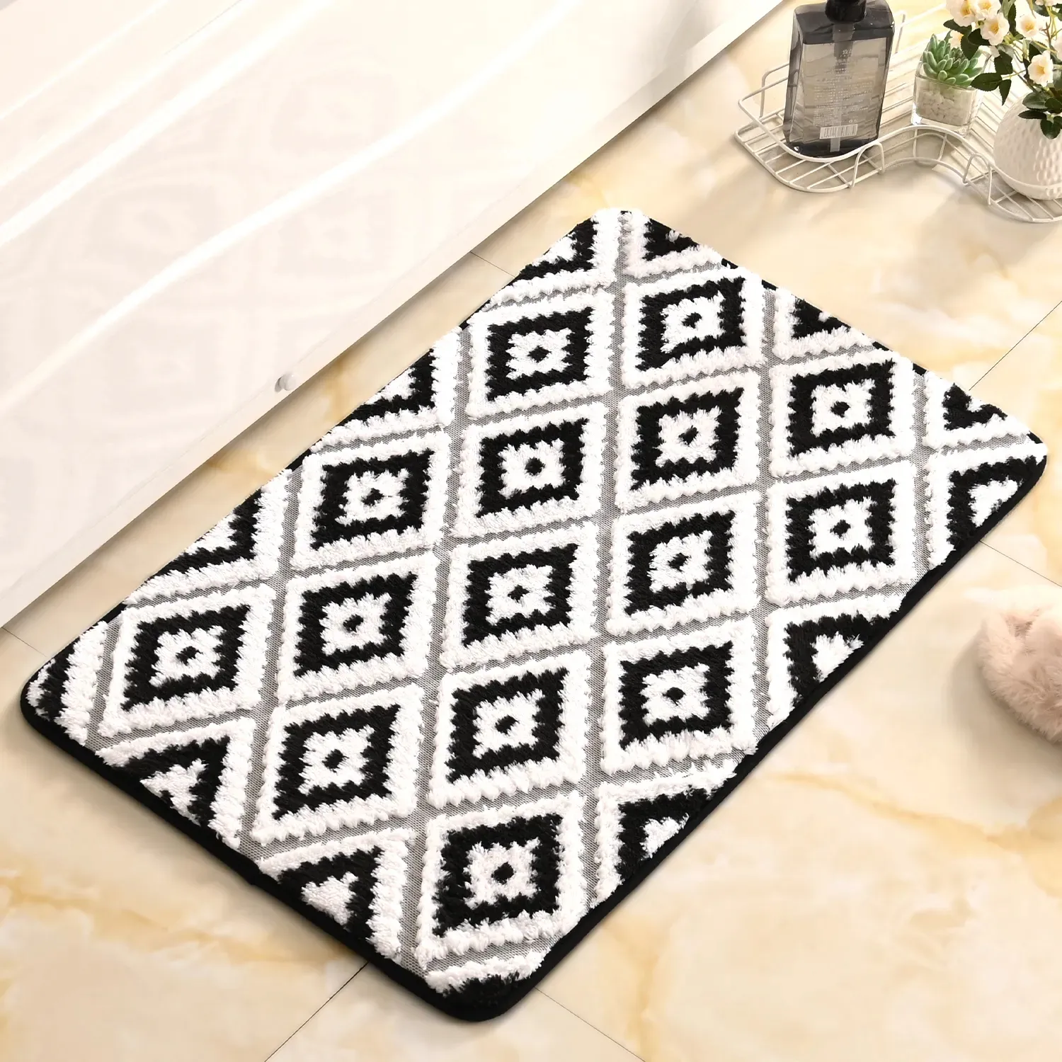 Hızlı kuru PVC mikrofiber emici kaymaz banyo Mat yatak odası halısı çok renkli halı örme kumaş pastil etkisi banyo paspas