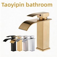 Robinet de lavabo cascade carré à bec plat, en acier inoxydable électroplaqué de luxe, avec cartouche céramique, à poser sur le comptoir, pour salle de bain