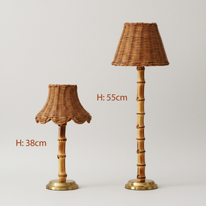 古典的な竹ポールテーブルランプコードレス充電式天然ラタンウィーブLEDタッチコントロールレストラン用調光可能ランプシェード - Product Image 6
