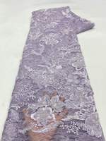 Tissu en dentelle florale brodée 3D de luxe avec perles et paillettes