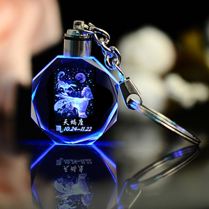 Nouveau porte-clés en cristal 12 constellations <span class=keywords><strong>personnalisé</strong></span> porte-clés lumière LED en verre du zodiaque gravé au laser 3d pour cadeau souvenir - Product Image 4