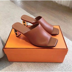 Sandalias de Cuero para Mujer, Punta Cuadrada, Tacón Grueso de Metal de 6 cm, Zapatos de Tacón Alto para Fiesta de Verano, Mules Formales Sin Cordones, Resistentes - Product Image 2