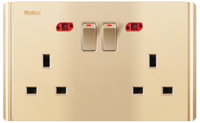 Prise double 13A standard UK, 2 modules, panneau PC couleur champagne, avec interrupteur, pour usage domestique, compatible Bangladesh, Pakistan, Royaume-Uni