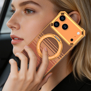 New Carbon Fiber Texture Aluminum Metal <b>Phone</b> Case for iPhone 17 Pro Max With 360 Magnetic <b>Ring</b> Stand Frameless Protective Cover - Product Image 6