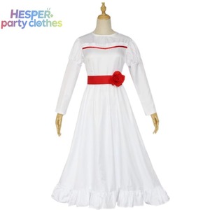 HESPER Conjing Doll Annabelle Halloween Horror White Dress Cosplay Costume Long Sleeve Female Performer Set for Adults and Girls - Product Image 1