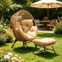 Fauteuil œuf en rotin d'extérieur, directement de l'usine, autoportant, en rotin PE, avec ottoman et coussin épais en polyester pour balcon et jardin