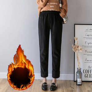 <span class=keywords><strong>Pantaloni</strong></span> Invernali da Donna in Velluto Felpato di Poliestere Pesante - Vita Alta, Vestibilità Skinny, Lunghezza alla Caviglia, Taglio Harem a Carota - Product Image 2
