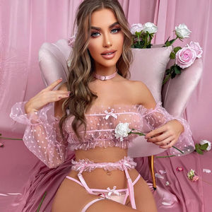 ملابس داخلية وردية اللون من الدانتيل عارية الظهر شفافة شفافة مثيرة طقم حمالة صدر ملابس داخلية يابانية خادمة ملابس داخلية مثيرة - Product Image 1
