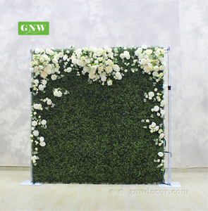 GNW Plastic Boxwood Silk Rose Flower Backing Wall Decor Wedding Backdrop