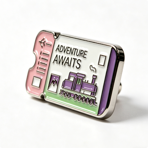 Adventure Awaits Ticket Metal <b>Pin</b> <b>Badge</b> Enamel Travel Souvenir Purple Green Rectangle Shape Zinc Alloy Hard Enamel - Product Image 3
