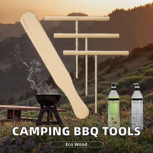 Ensemble d'outils de cuisson pour le camping en plein air, manches longs en bois - Résistants à la chaleur, durables, écologiques, accessoires de grillade 3-5 pièces - Product Image 2