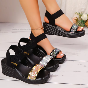 Nouvelles sandales compensées élastiques à paillettes pour femmes, style européen et américain, à plateforme et semelle épaisse, pour l'été - Product Image 4