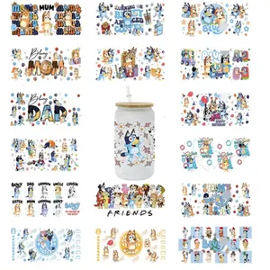 Toptan özel karikatür mavi uv dtf kupası Wrap transferler 16oz karikatür Anime çıkartmalar yüksek kalite hazır gemi