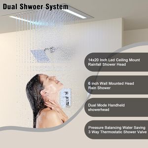 Sistema <span class=keywords><strong>Doccia</strong></span> a Pioggia 14x20 Pollici con Montaggio a Soffitto, Soffione LED, Soffione a Parete da 6 Pollici, <span class=keywords><strong>Doccia</strong></span> <span class=keywords><strong>Termostatica</strong></span> a Mano, Bilanciamento Pressione a 3 Vie - Product Image 5