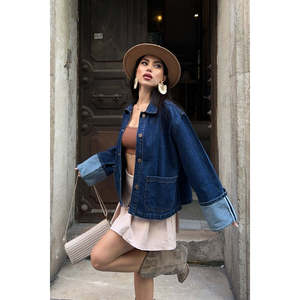 Chaqueta Vaquera con Detalle de Mangas Plegables en Color Contrastante, 100% Algodón, Abrigo para Mujer - Product Image 6