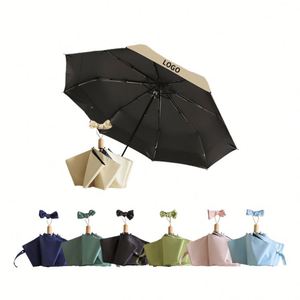 <b>Windproof</b> and Sun Protection Customizable Foldable Black Vinyl Sun <b>Umbrella</b> with Wooden Handle - Product Image 4