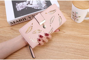 New Listing Women Long PU Leather <b>Wallets</b> Bifold Hollowed-out Leaf Design Money <b>Wallets</b> Candy Color NA125 - Product Image 5